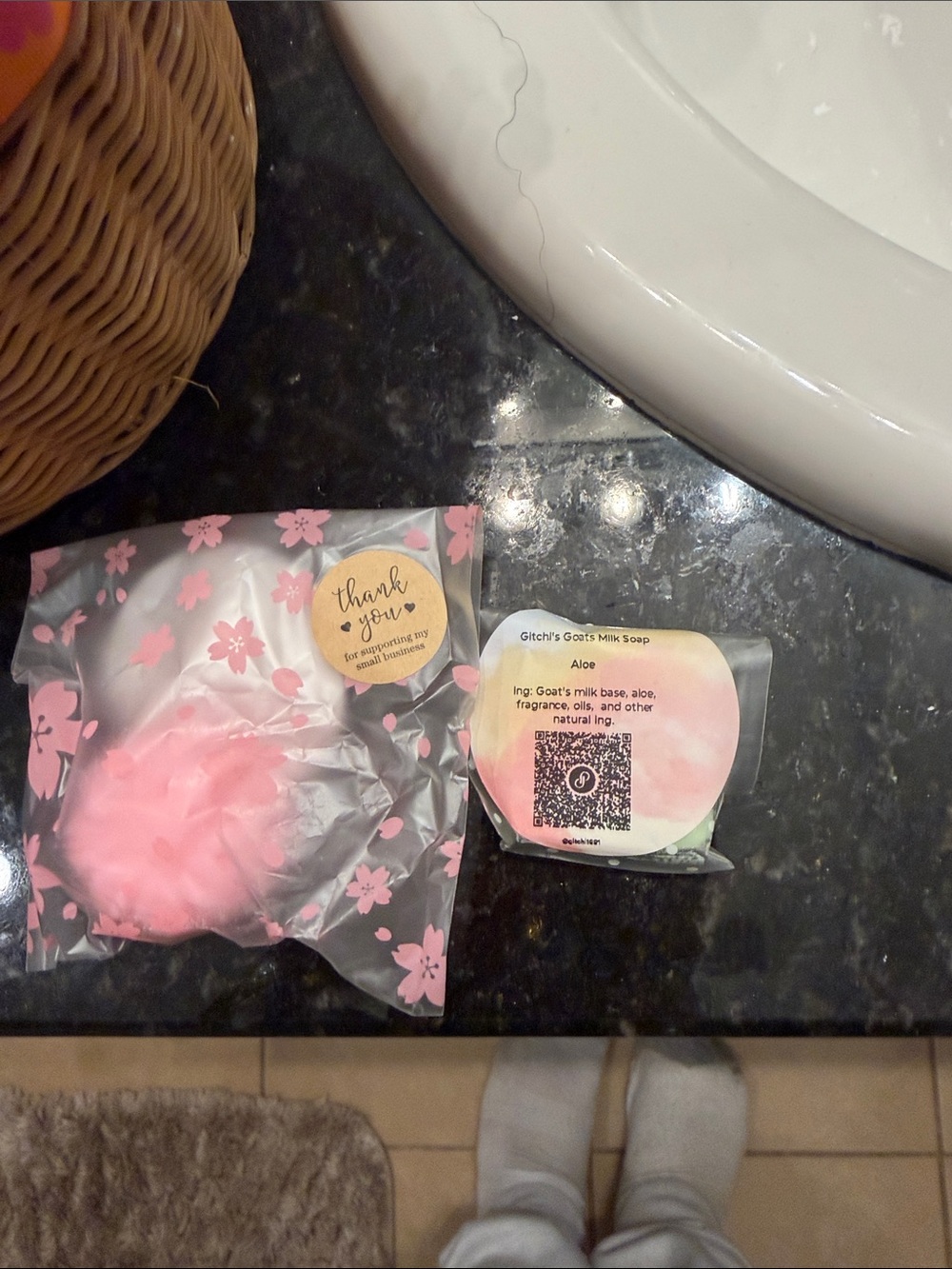 Pink Floral Wrapped Soap Disc - Girly Gift Packaging and aloe soap - Picture 3 of 4